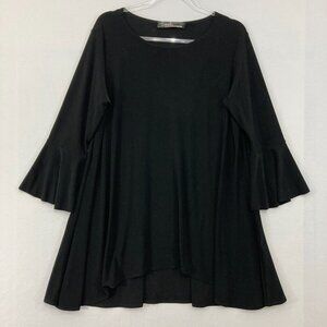 Sympli size 12 Black Stretch Knit Flare Sleeve Comfy Relaxed Top Minimalist